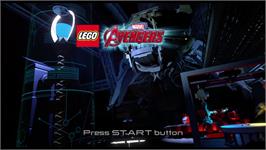 Title screen of Lego Marvel Avengers on the Microsoft Xbox 360.